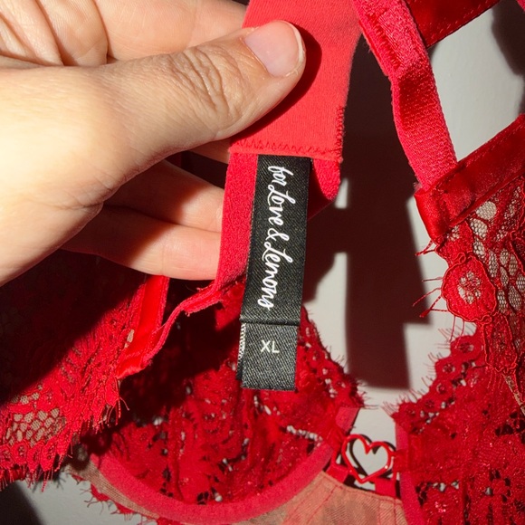 For Love and Lemons Rose Rosa Red Heart Lace Bra XL - Picture 12 of 15